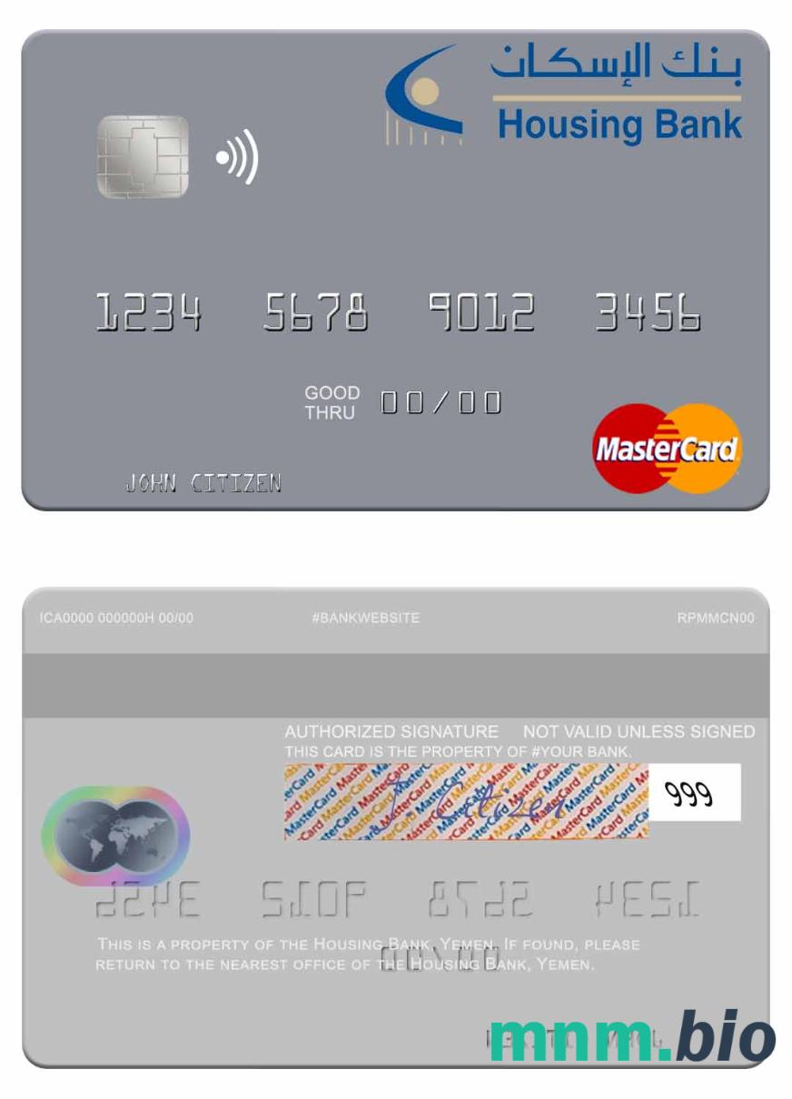 Yemen Housing Bank przykład karty mastercard w formacie PSD